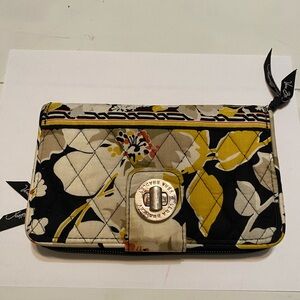 Vera Bradley Women's Wallet Tri-Fold Cloth Floral Pattern Black, Yellow,  White